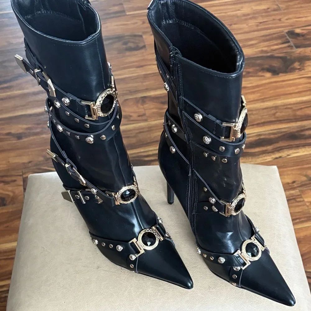Black Studded High Heel Boots
